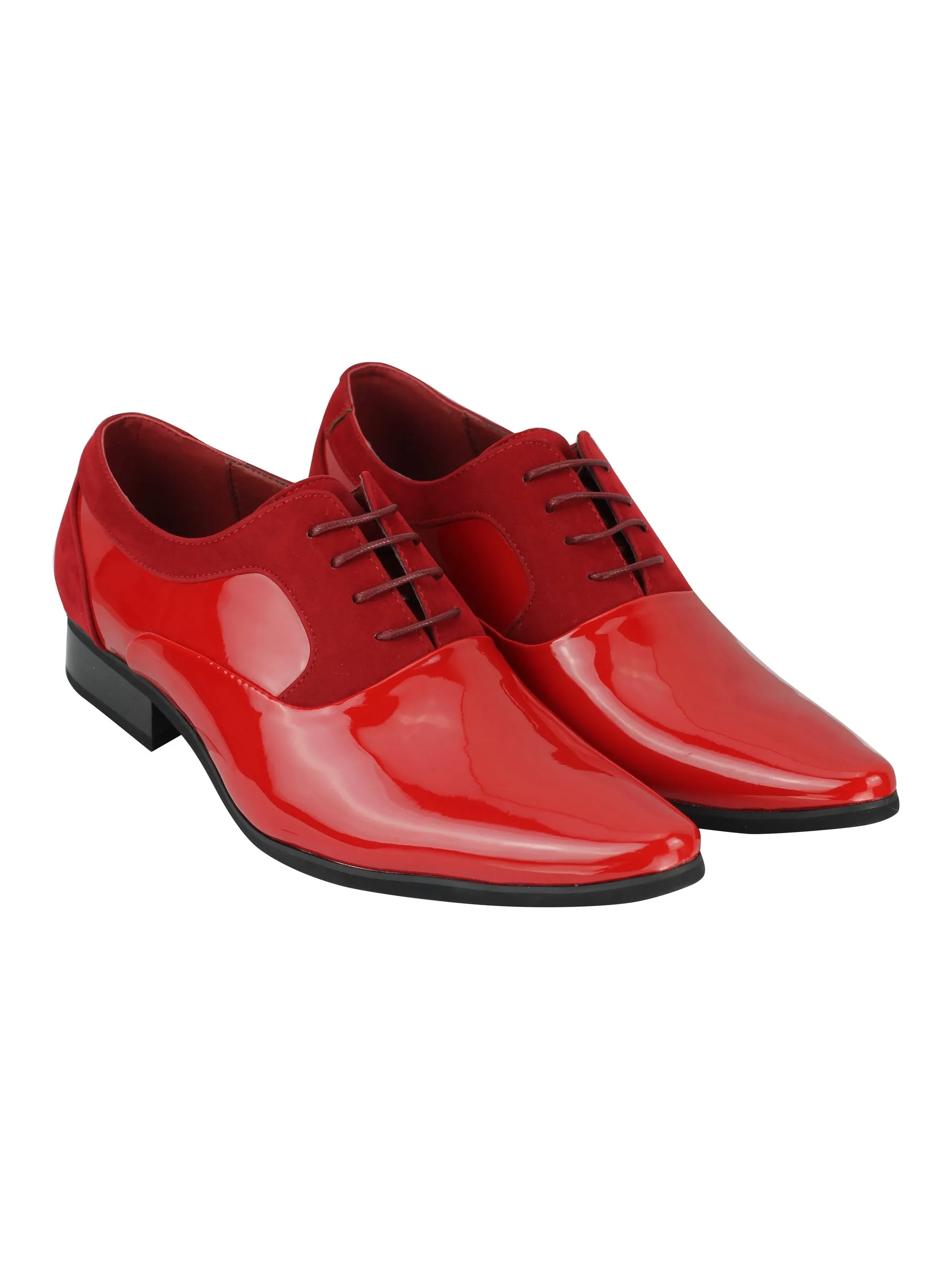 SHINY FAUX LEATHER FORMAL LACE UP SHOES IN RED