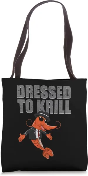 Shrimp Dressed To Krill Funny Retro Prawn Cartoon Seafood Tote Bag