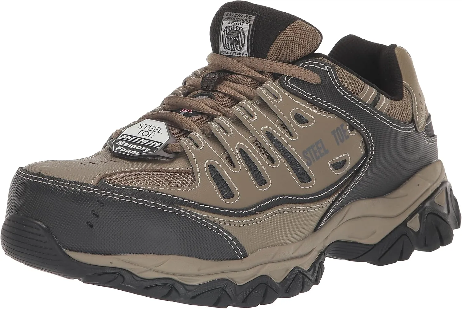 Skechers Men's Cankton Steel Toe Construction Shoe – Electrical Hazard Rated, Memory Foam, Pebble/Black, 8.5