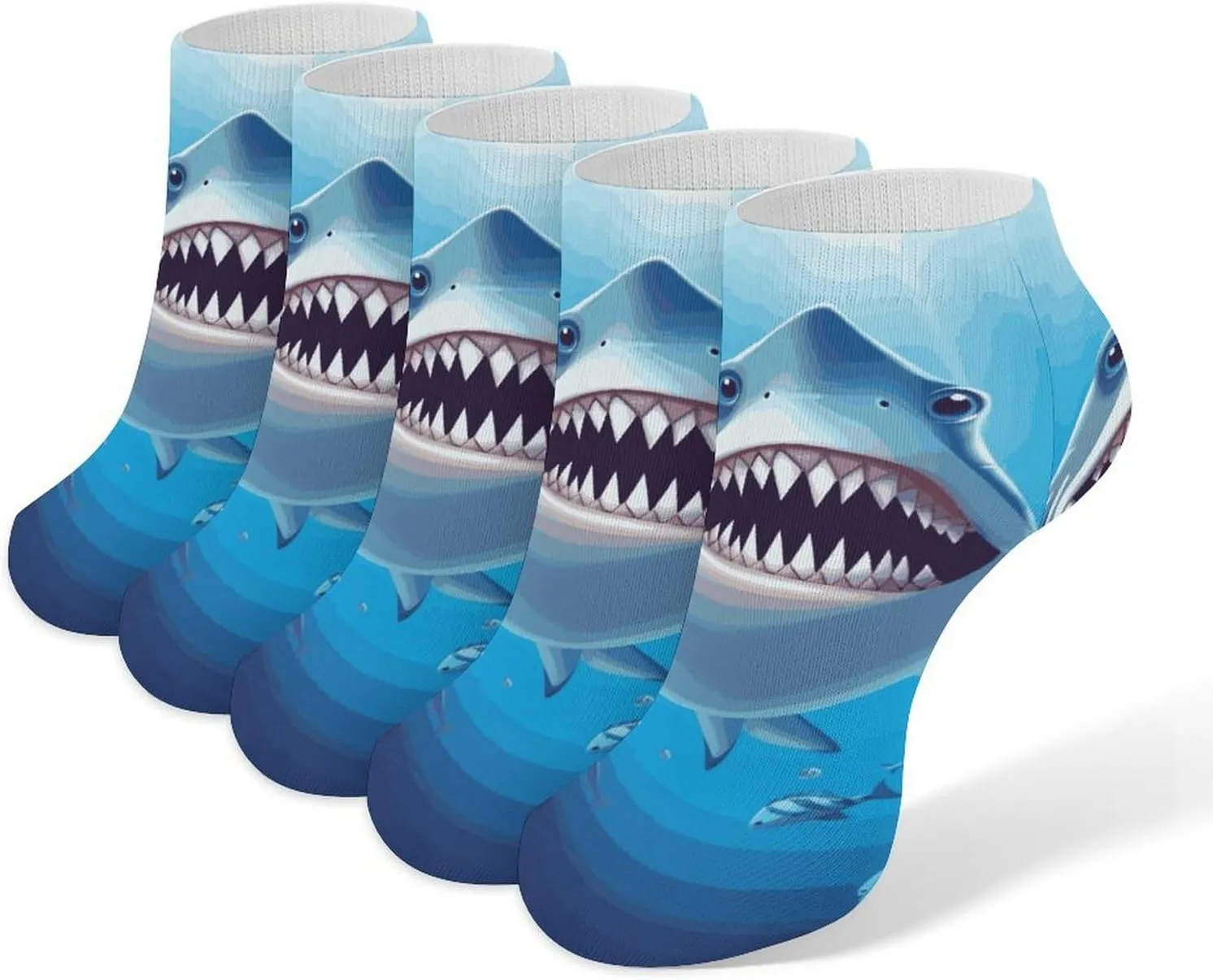 Smiling Shark Ankle Socks for Men & Women, 5 Pairs Breathable Soft Low Cut Socks, Stretch Sweat Wicking Sox
