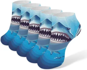 Smiling Shark Ankle Socks for Men & Women, 5 Pairs Breathable Soft Low Cut Socks, Stretch Sweat Wicking Sox