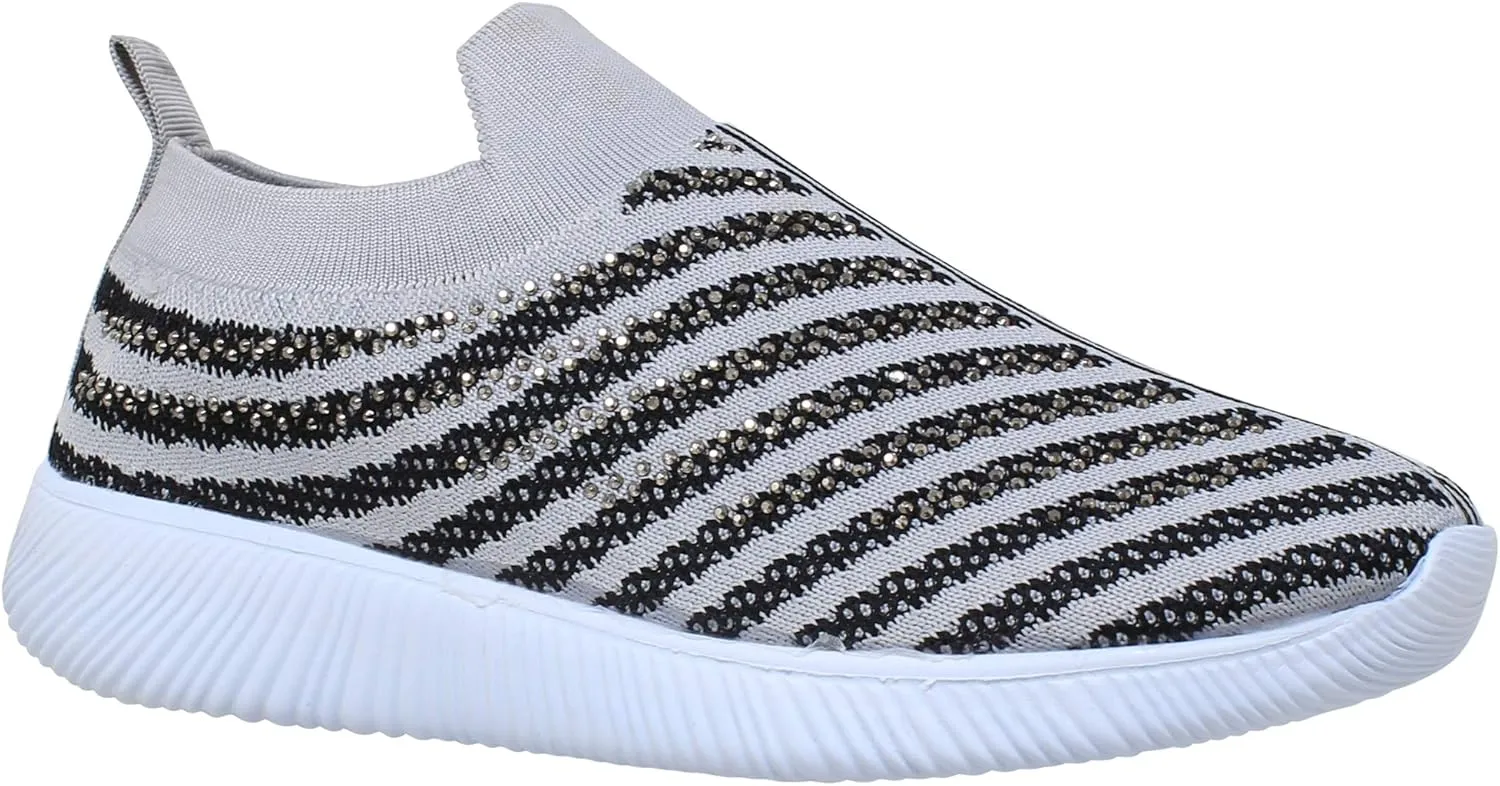 SOBEYO Women's Lightweight Sneakers Walking Running Shoes Super Rhinestone Strips Accent