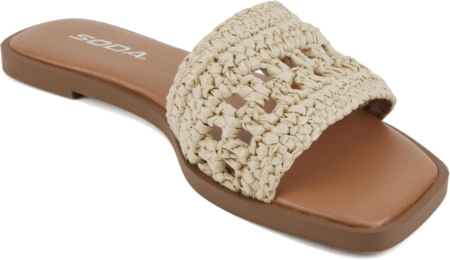 Soda “Ambessa” ~ Women Square Toe Single Band Flat Slide Sandal
