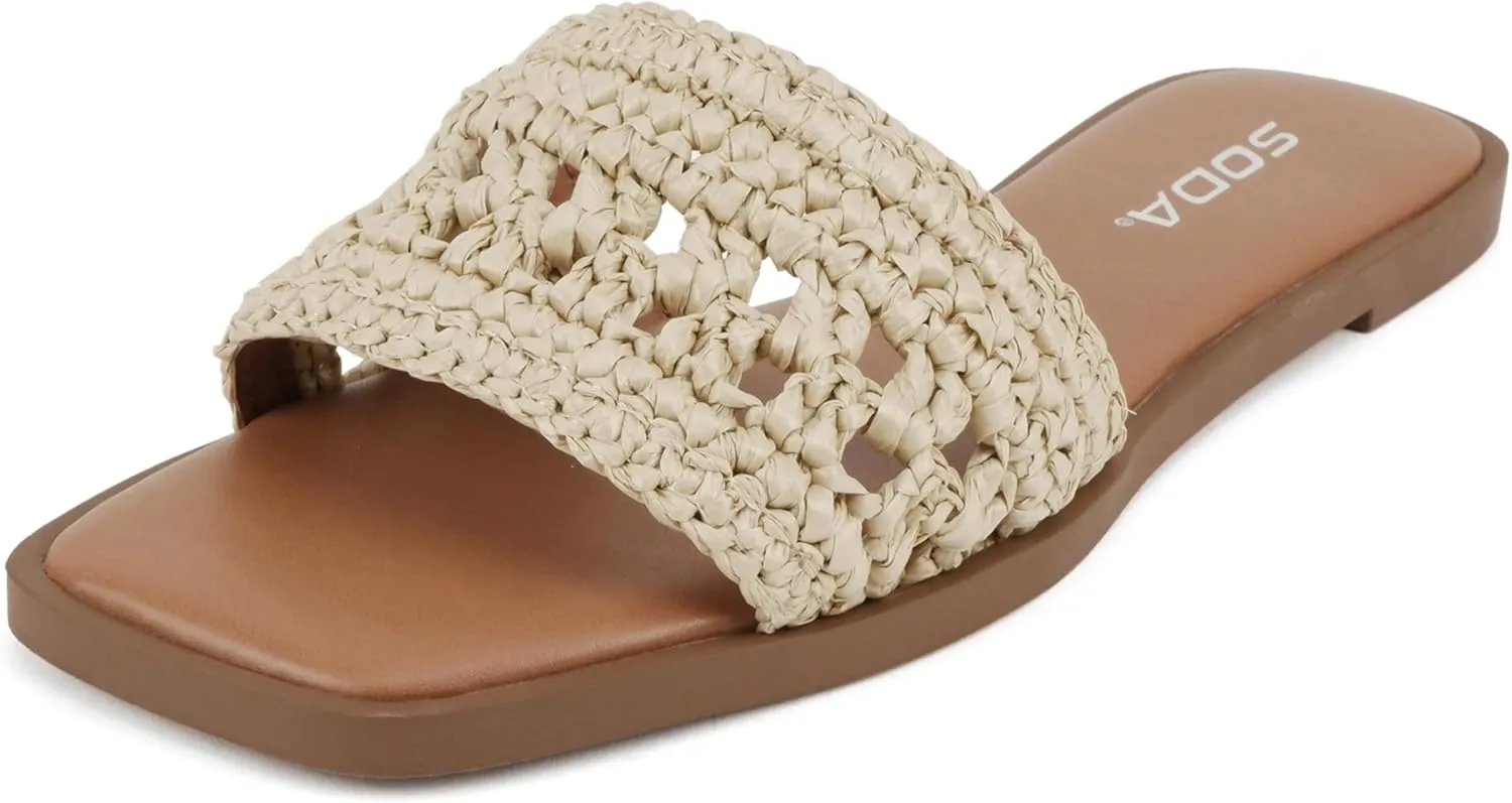 Soda “Ambessa” ~ Women Square Toe Single Band Flat Slide Sandal