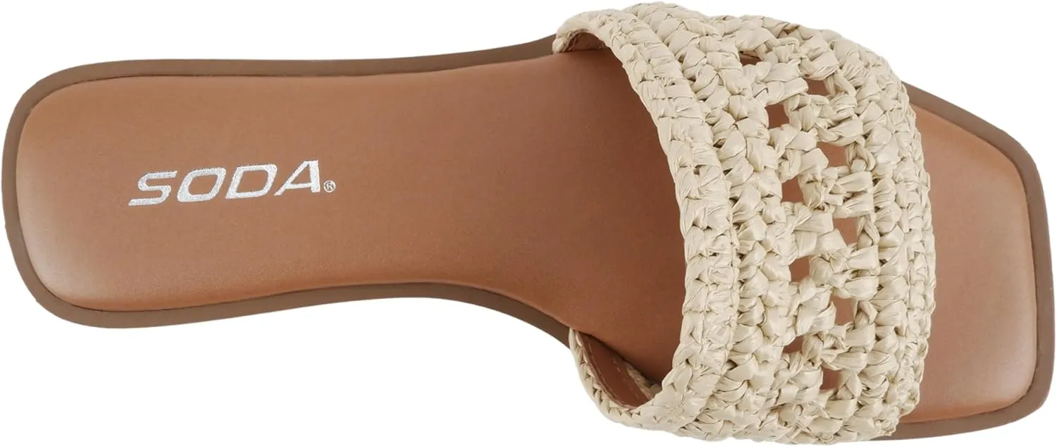 Soda “Ambessa” ~ Women Square Toe Single Band Flat Slide Sandal