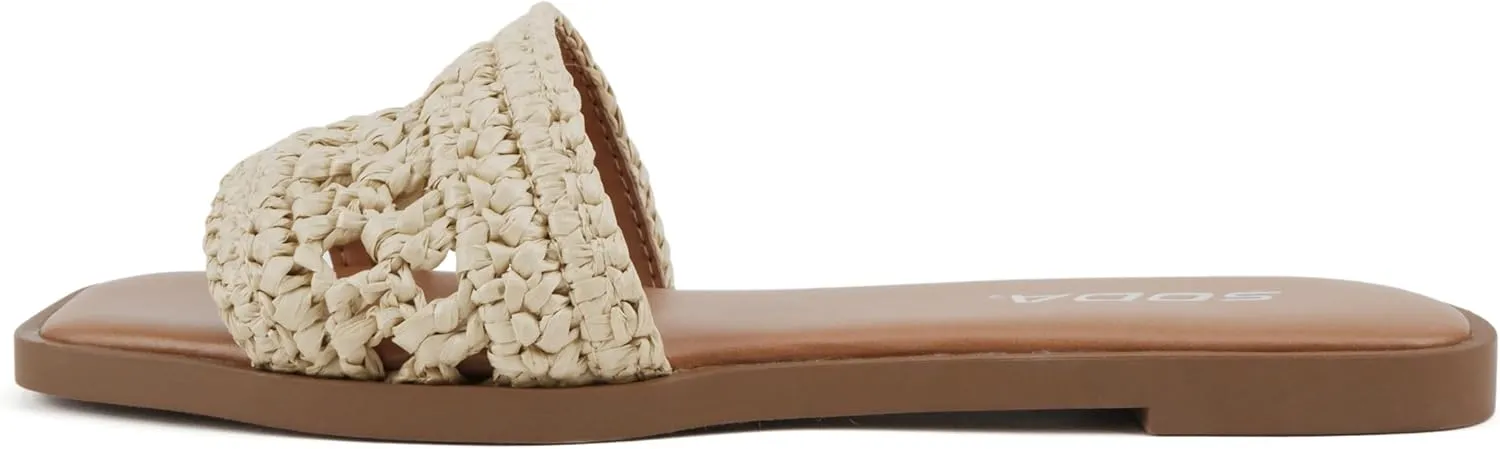 Soda “Ambessa” ~ Women Square Toe Single Band Flat Slide Sandal