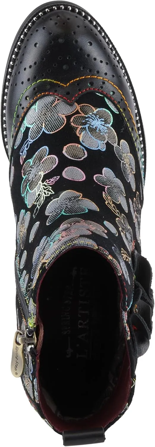 Spring Step L'Artiste Glynn Women's Floral Oxford Bootie - Pretty & Punk, Suede with Rainbow Stitching