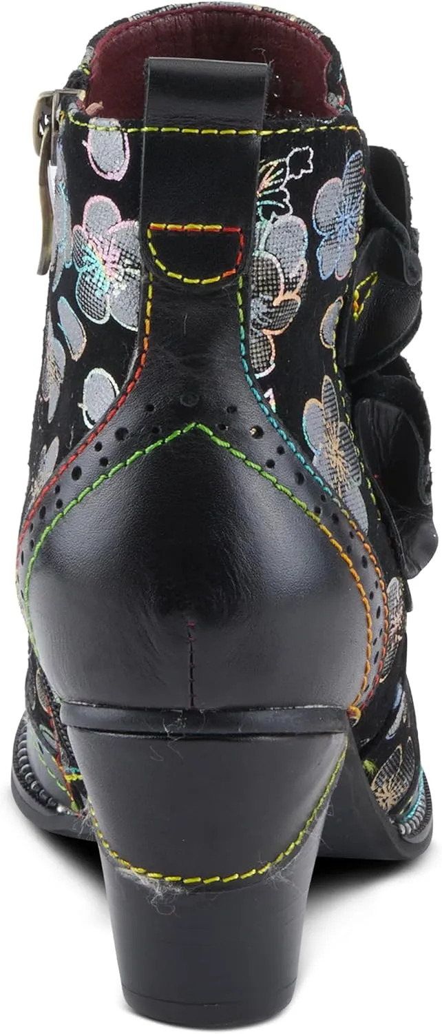 Spring Step L'Artiste Glynn Women's Floral Oxford Bootie - Pretty & Punk, Suede with Rainbow Stitching