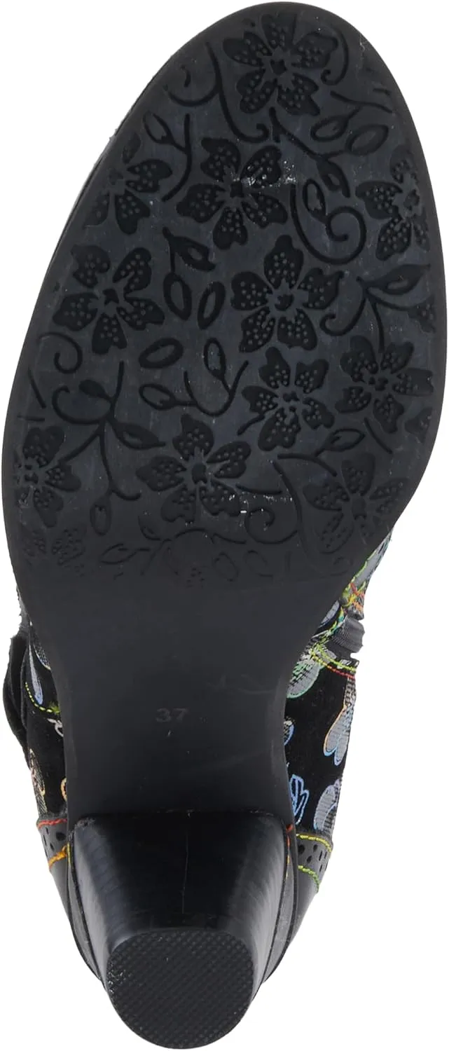 Spring Step L'Artiste Glynn Women's Floral Oxford Bootie - Pretty & Punk, Suede with Rainbow Stitching