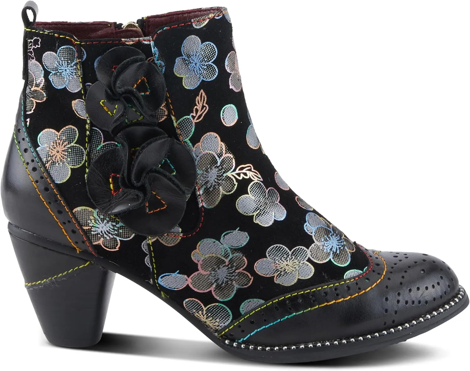 Spring Step L'Artiste Glynn Women's Floral Oxford Bootie - Pretty & Punk, Suede with Rainbow Stitching