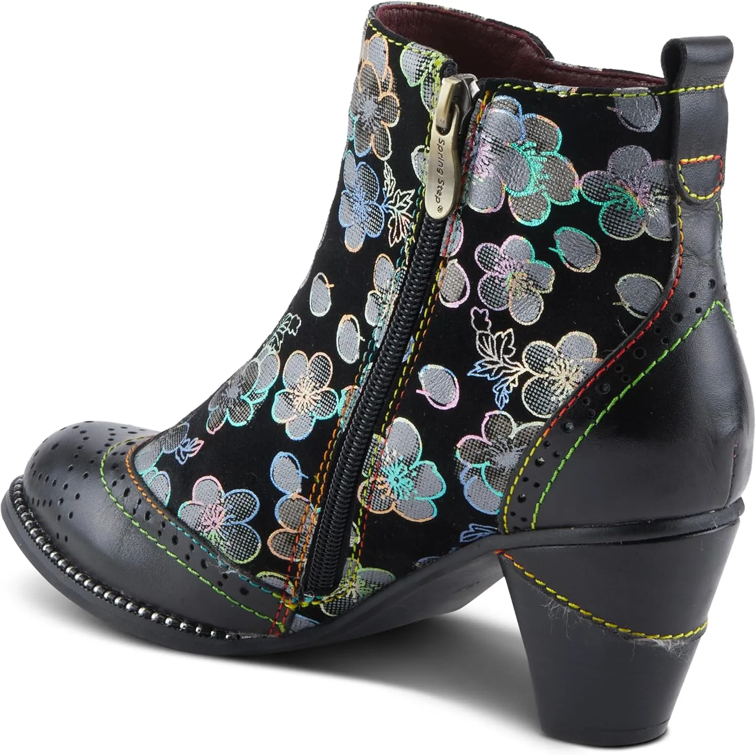 Spring Step L'Artiste Glynn Women's Floral Oxford Bootie - Pretty & Punk, Suede with Rainbow Stitching