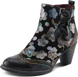 Spring Step L'Artiste Glynn Women's Floral Oxford Bootie - Pretty & Punk, Suede with Rainbow Stitching