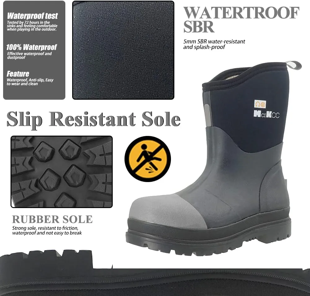 Steel Toe Work Boot for Men, Waterproof Rubber Safety boots, Mid-Calf Durable Protective Footwear, Construction Boot for Industrial Working