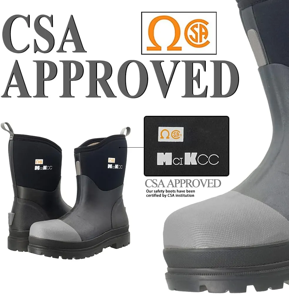 Steel Toe Work Boot for Men, Waterproof Rubber Safety boots, Mid-Calf Durable Protective Footwear, Construction Boot for Industrial Working