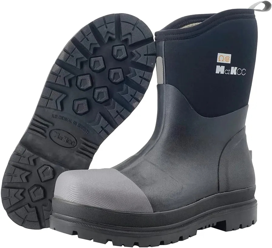 Steel Toe Work Boot for Men, Waterproof Rubber Safety boots, Mid-Calf Durable Protective Footwear, Construction Boot for Industrial Working