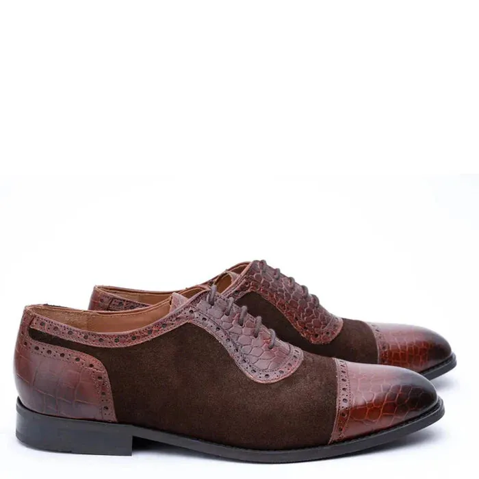 Suede Croco Textured Leather Oxford Shoes
