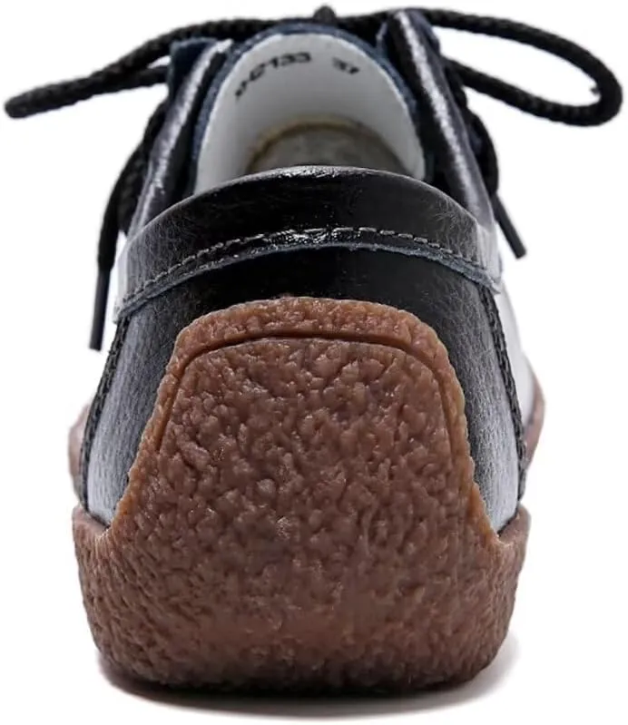 Sunporx Women's Lace-up Moccasin Lefse Shoes Driving Leather Oxford Shoe Non-Slip Comfortable Flat Bottom Walking Shoes