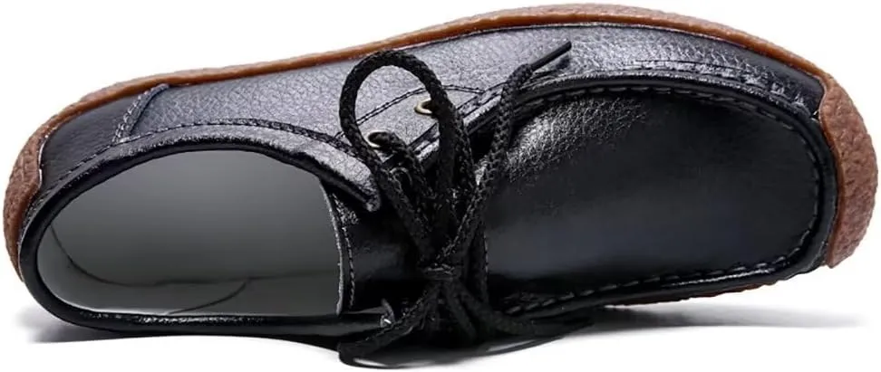 Sunporx Women's Lace-up Moccasin Lefse Shoes Driving Leather Oxford Shoe Non-Slip Comfortable Flat Bottom Walking Shoes