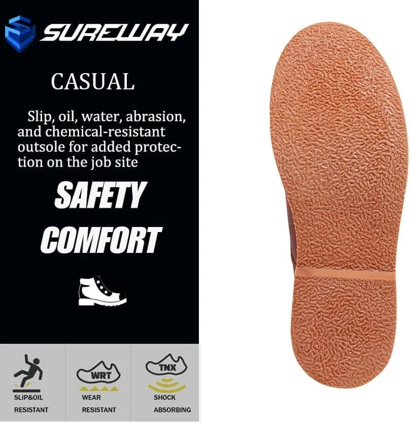 SUREWAY Men’s 6" Stylish and Comfort Leather Ankle Lace-up Boots,Men Dress Chukka Boots,6-Inch Service Boot Pro,Casual Soft toe Brown Work Boots