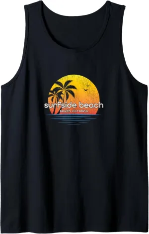Surfside Beach SC Vintage Palm Tree Sunset Tank Top