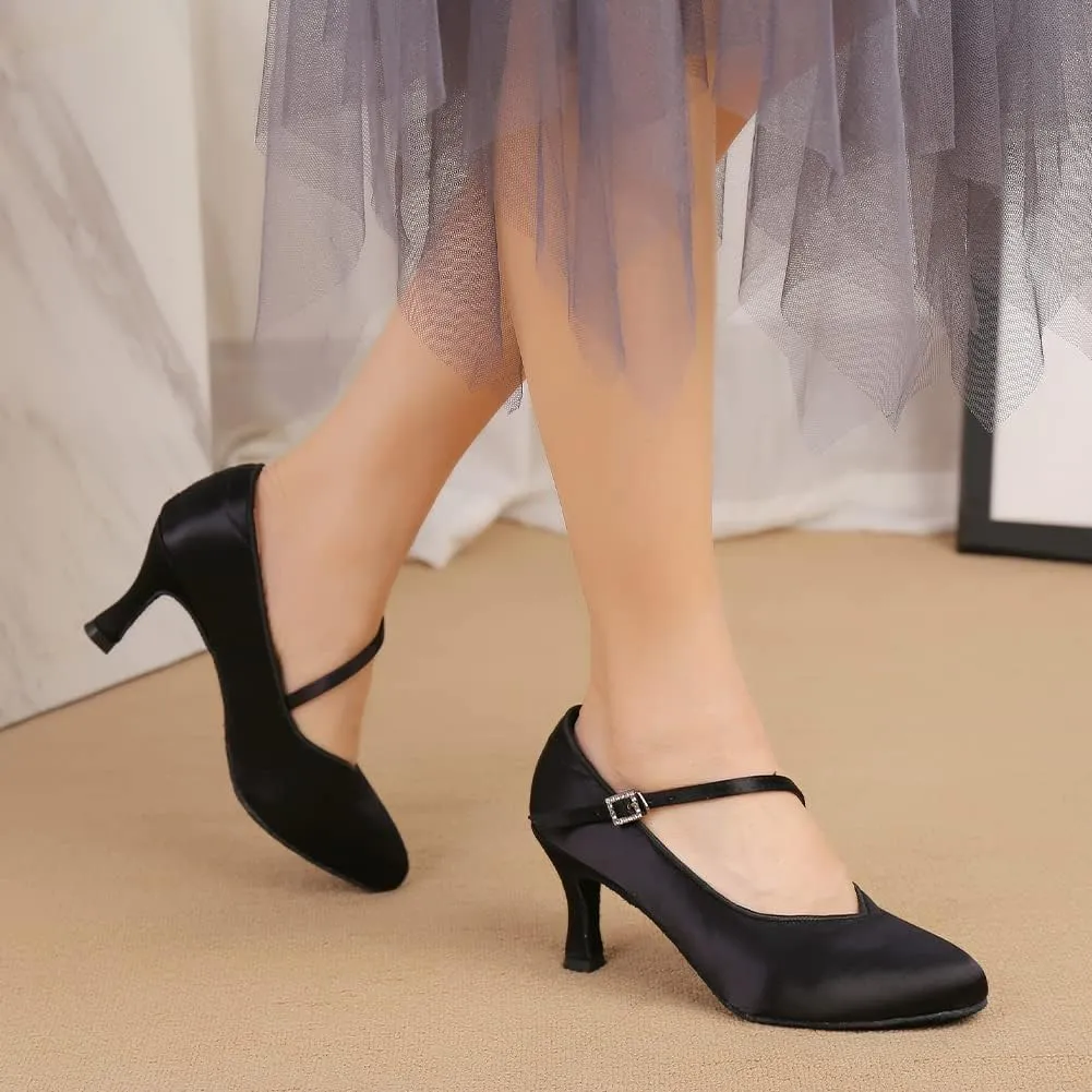 SWDZM Women Ballroom Dance Shoes Closed Toe Latin Salsa Walts Tango Character Dancing Shoes