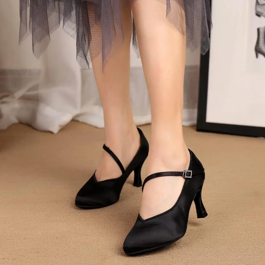 SWDZM Women Ballroom Dance Shoes Closed Toe Latin Salsa Walts Tango Character Dancing Shoes