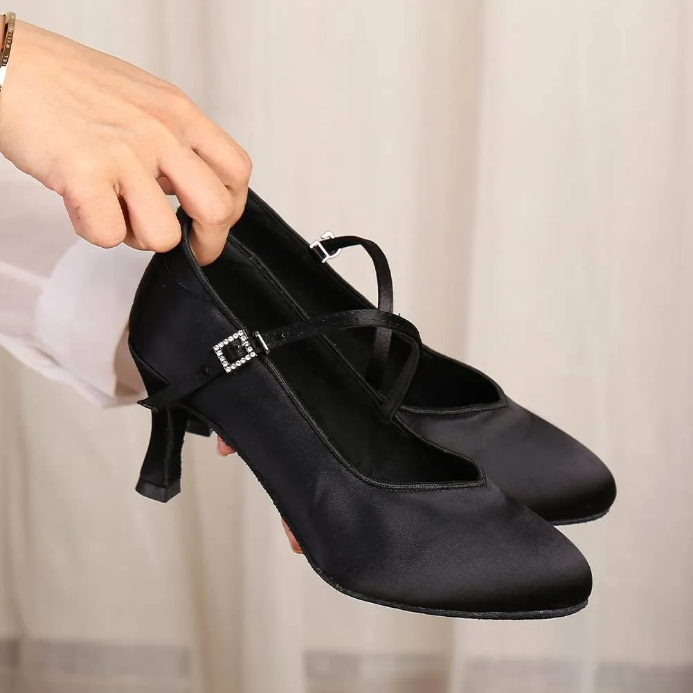 SWDZM Women Ballroom Dance Shoes Closed Toe Latin Salsa Walts Tango Character Dancing Shoes