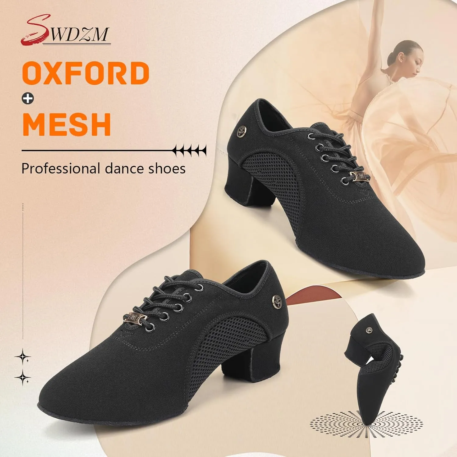 SWDZM Women's Latin Dance Shoes Lace-up Ballroom Modern Salsa Rhythm Teaching Practice Dance Shoes,Model RY1801
