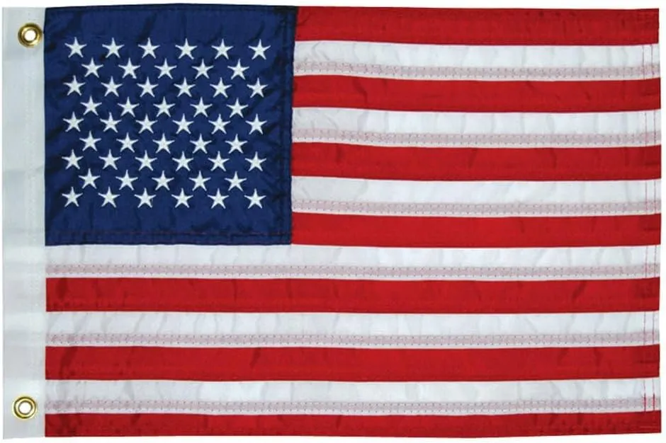 TAYLOR MADE PRODUCTS 50-Star US Boat Flag, 16" x 24", American Red, White & Blue, Stars and Stripes, Water-Repellent Fade-Resistant 200-Denier Nylon Fabric, Brass Grommets - 2424