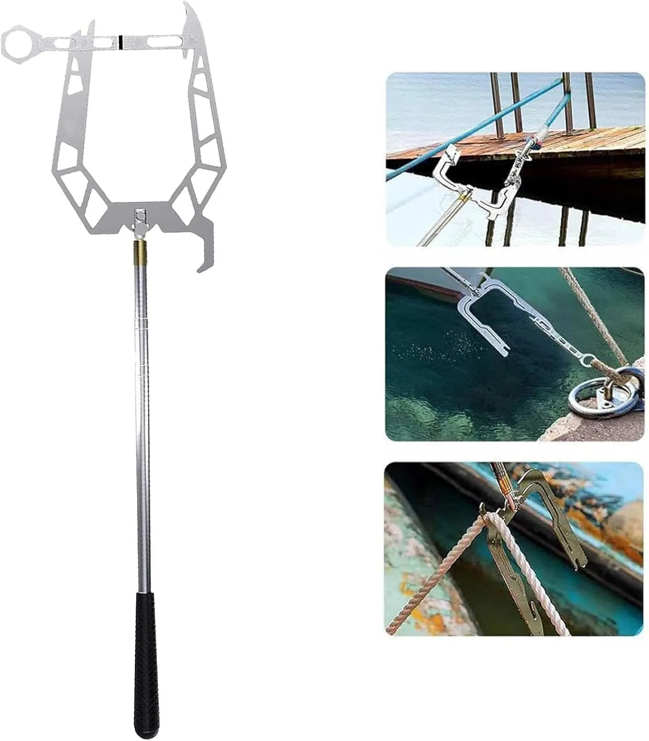 Telescoping Automatic Boat Dock Hook, Stainless Steel Dock Hook Cable Wire Guider Ship Parking Tool, Mooring Rope Dock Hook Boat U Type Mooring Rope Threader, 1 pc, TR4NA86N31TOSF4Q