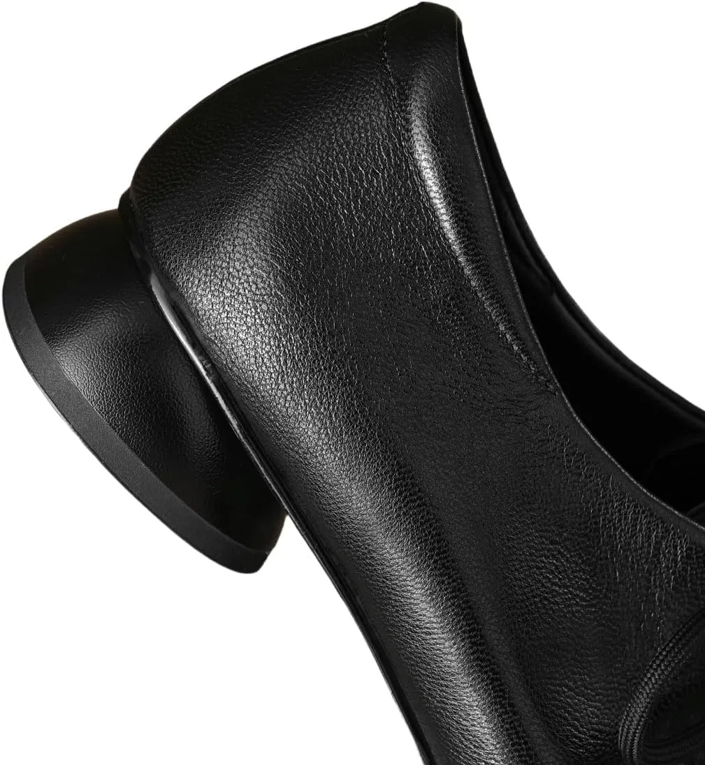 TinaCus Genuine Leather Women's Round Toe Handmade Selftie Low Chunky Heels Casual Oxford Shoes