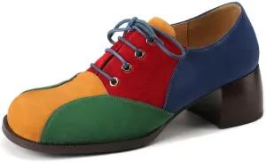 TinaCus Women's Suede Leather Round Toe Lace Up Patchwork Color Handmade Oxford Shoes
