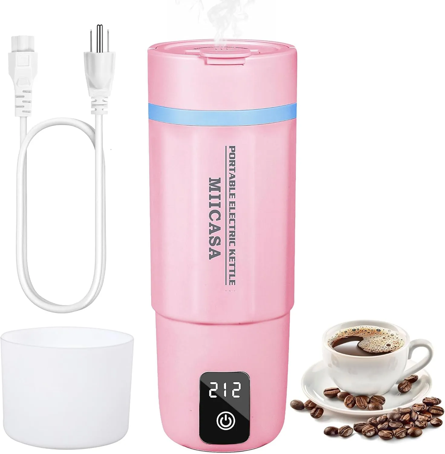 Travel Electric Kettle,Miicasa Small Electric Kettle,Water Boiler with Anti Fall Boot,6 Temperature Control,304 Stainless Steel Auto Shut-Off and Boil Dry Protection,17oz