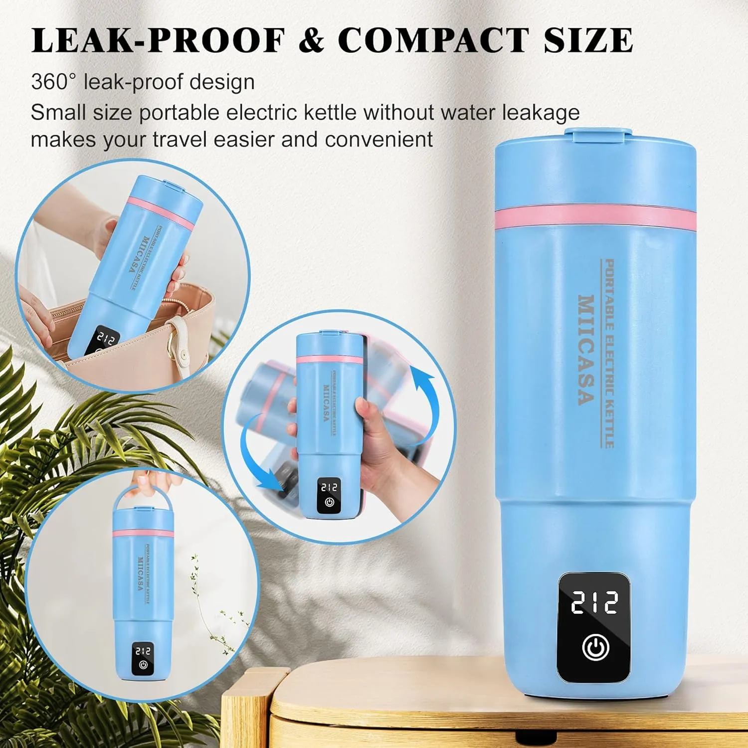 Travel Electric Kettle,Miicasa Small Electric Kettle,Water Boiler with Anti Fall Boot,6 Temperature Control,304 Stainless Steel Auto Shut-Off and Boil Dry Protection,17oz