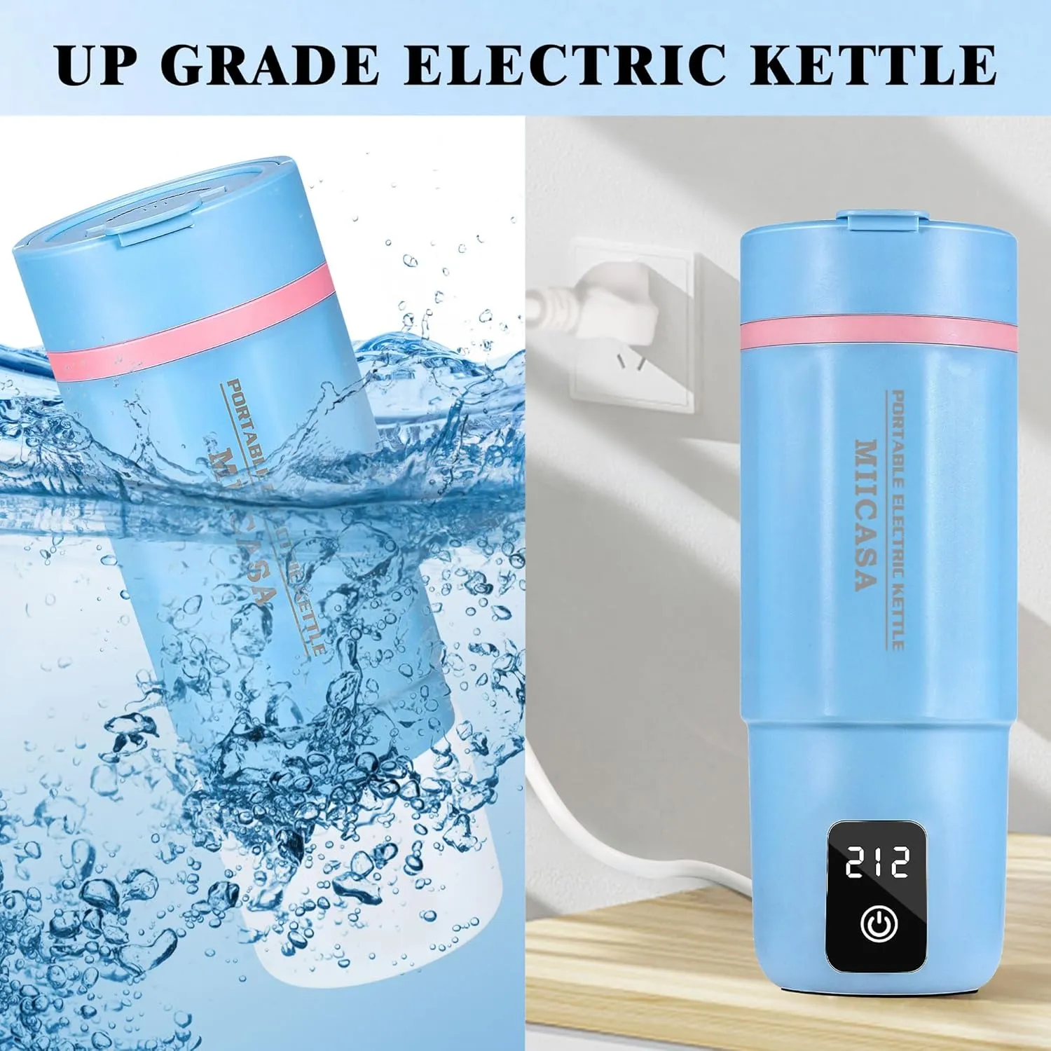 Travel Electric Kettle,Miicasa Small Electric Kettle,Water Boiler with Anti Fall Boot,6 Temperature Control,304 Stainless Steel Auto Shut-Off and Boil Dry Protection,17oz