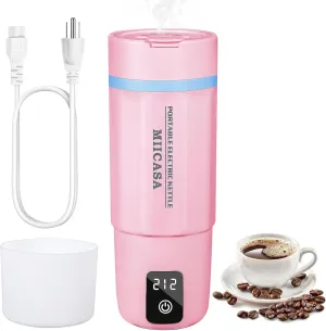 Travel Electric Kettle,Miicasa Small Electric Kettle,Water Boiler with Anti Fall Boot,6 Temperature Control,304 Stainless Steel Auto Shut-Off and Boil Dry Protection,17oz