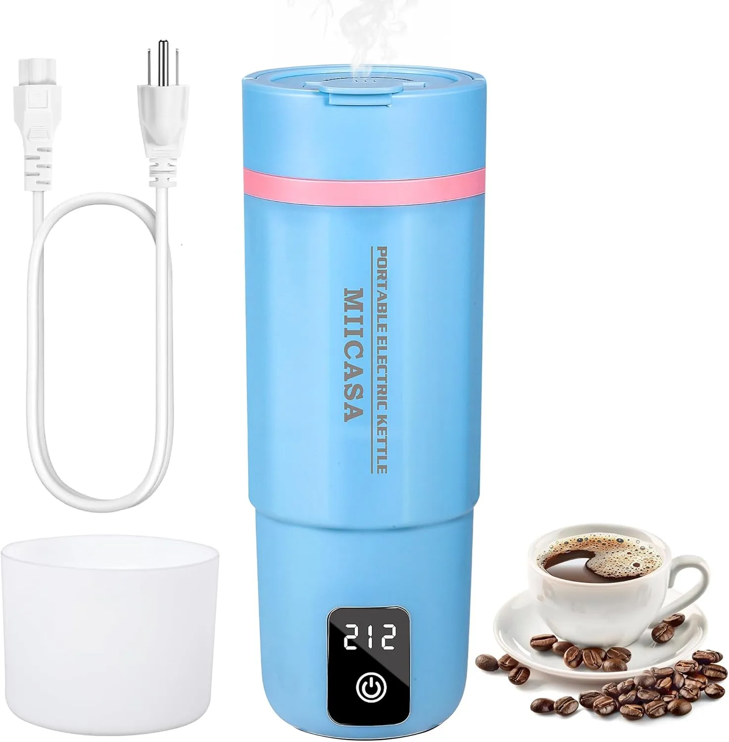Travel Electric Kettle,Miicasa Small Electric Kettle,Water Boiler with Anti Fall Boot,6 Temperature Control,304 Stainless Steel Auto Shut-Off and Boil Dry Protection,17oz