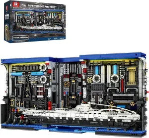 U-Boat Factory Submarine 66038, Adult Submarine Model Building Blocks, U-Boat Factory Bookend Design, Lighted Building Kit, Toy Gift for Boys, Men and Military Fans