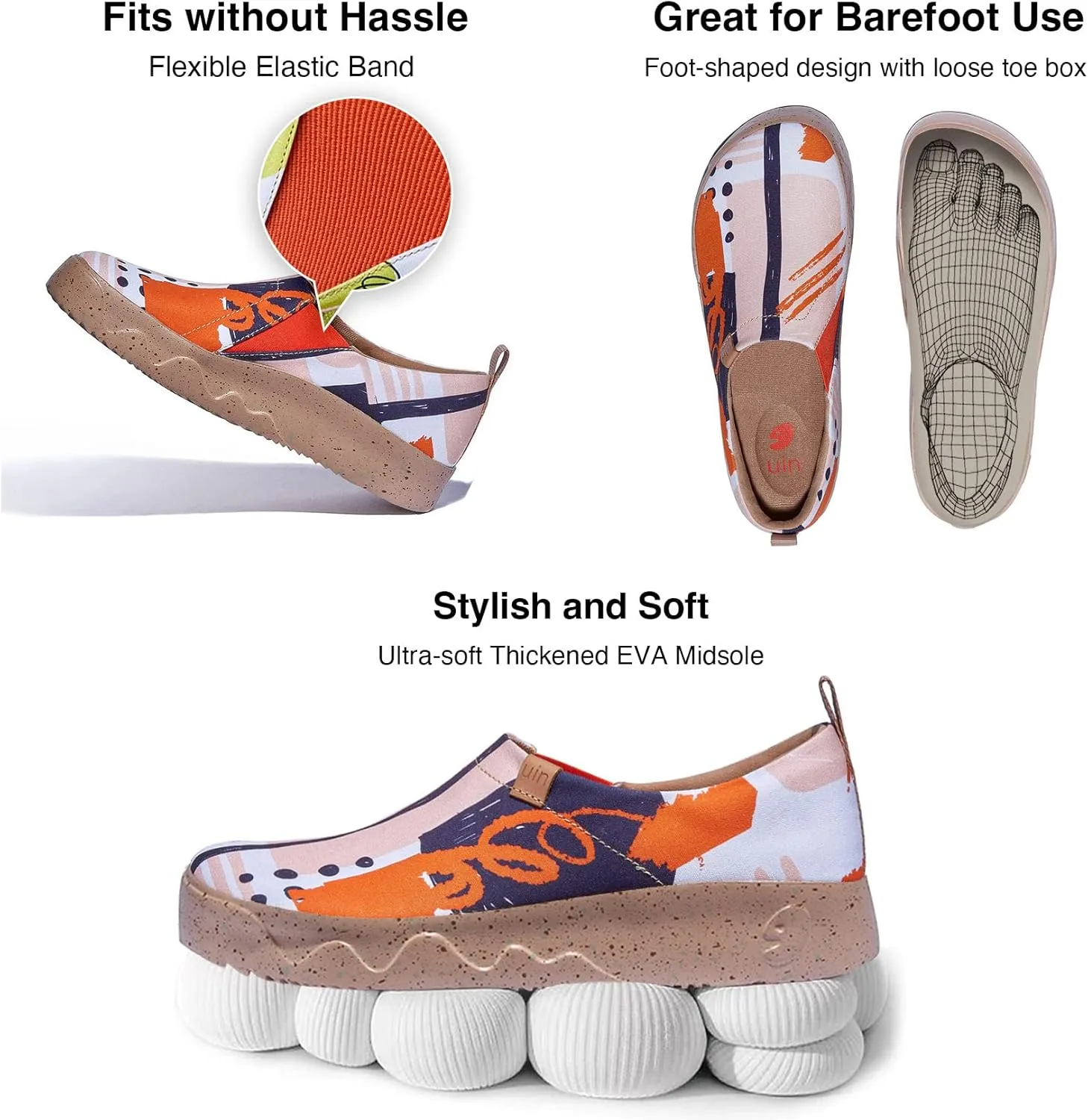 UIN Women's Art Travel Walking Shoes Slip On Casual Lightweight Wide Toe Fashion Sneaker Toledo Ⅸ