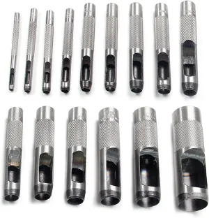 Utoolmart Round Steel Hollow Punch Set 3mm to 25mm Leather Craft Hollow Hole Punch Tools 15Pcs