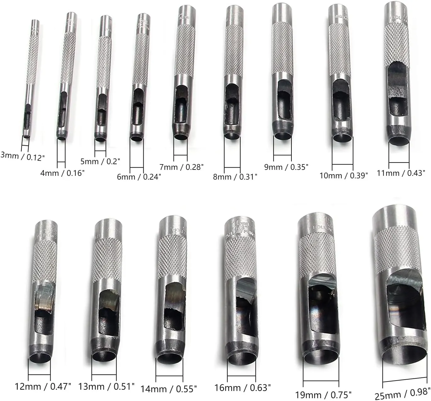Utoolmart Round Steel Hollow Punch Set 3mm to 25mm Leather Craft Hollow Hole Punch Tools 15Pcs
