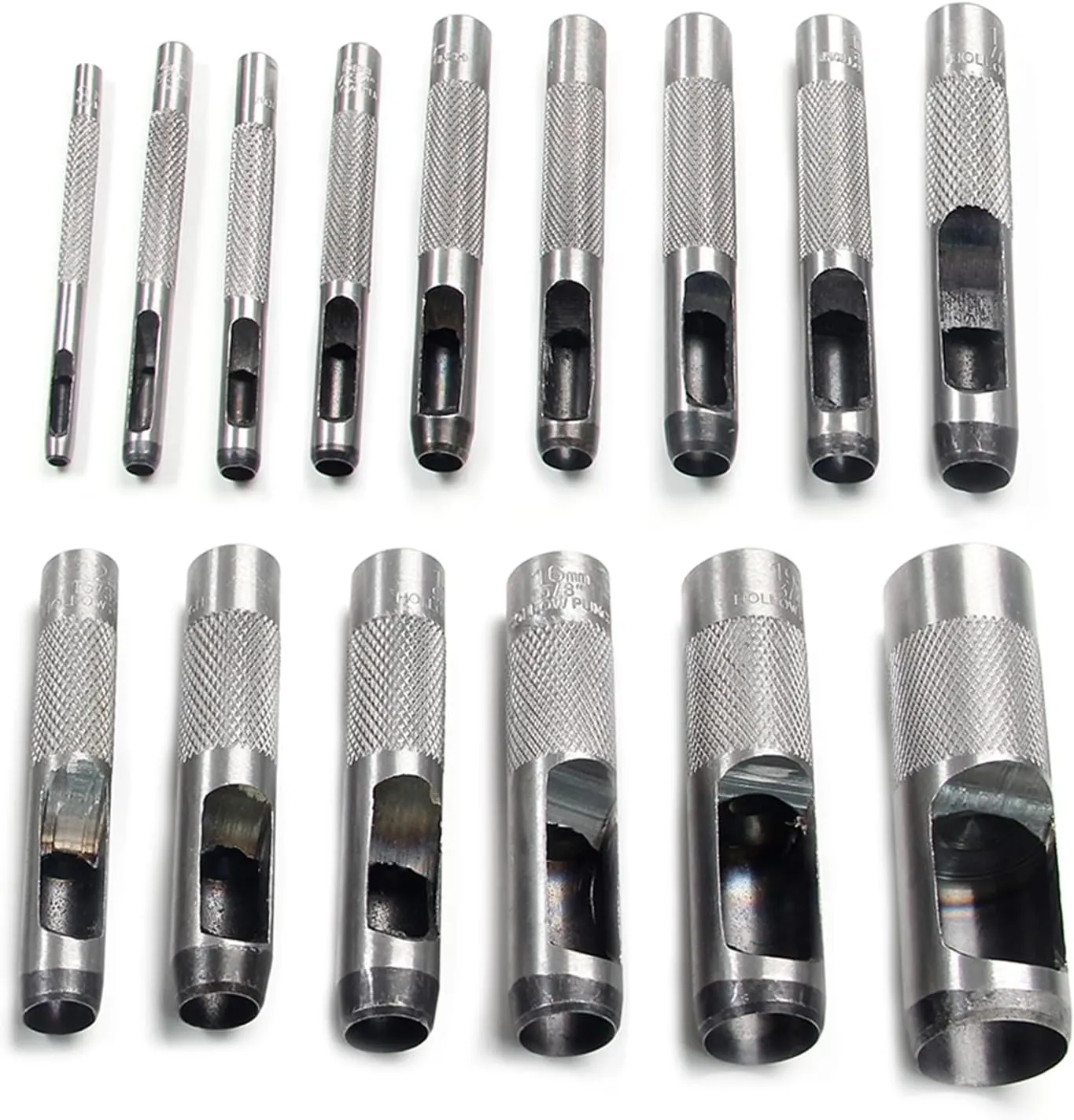 Utoolmart Round Steel Hollow Punch Set 3mm to 25mm Leather Craft Hollow Hole Punch Tools 15Pcs