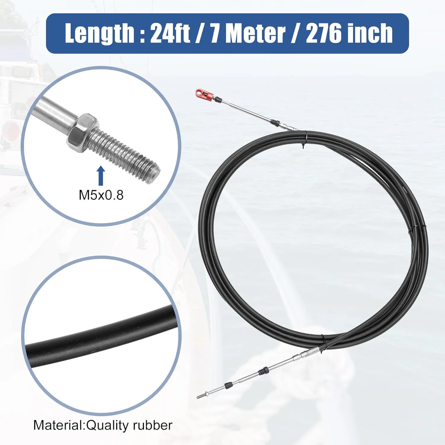 uxcell 1pcs 24ft 276 Inch Marine Type 3300/33C Throttle Shift Remote Control Box Cable W/Clevis for Yamaha Outboard Engine Boat Motor Steering System Black