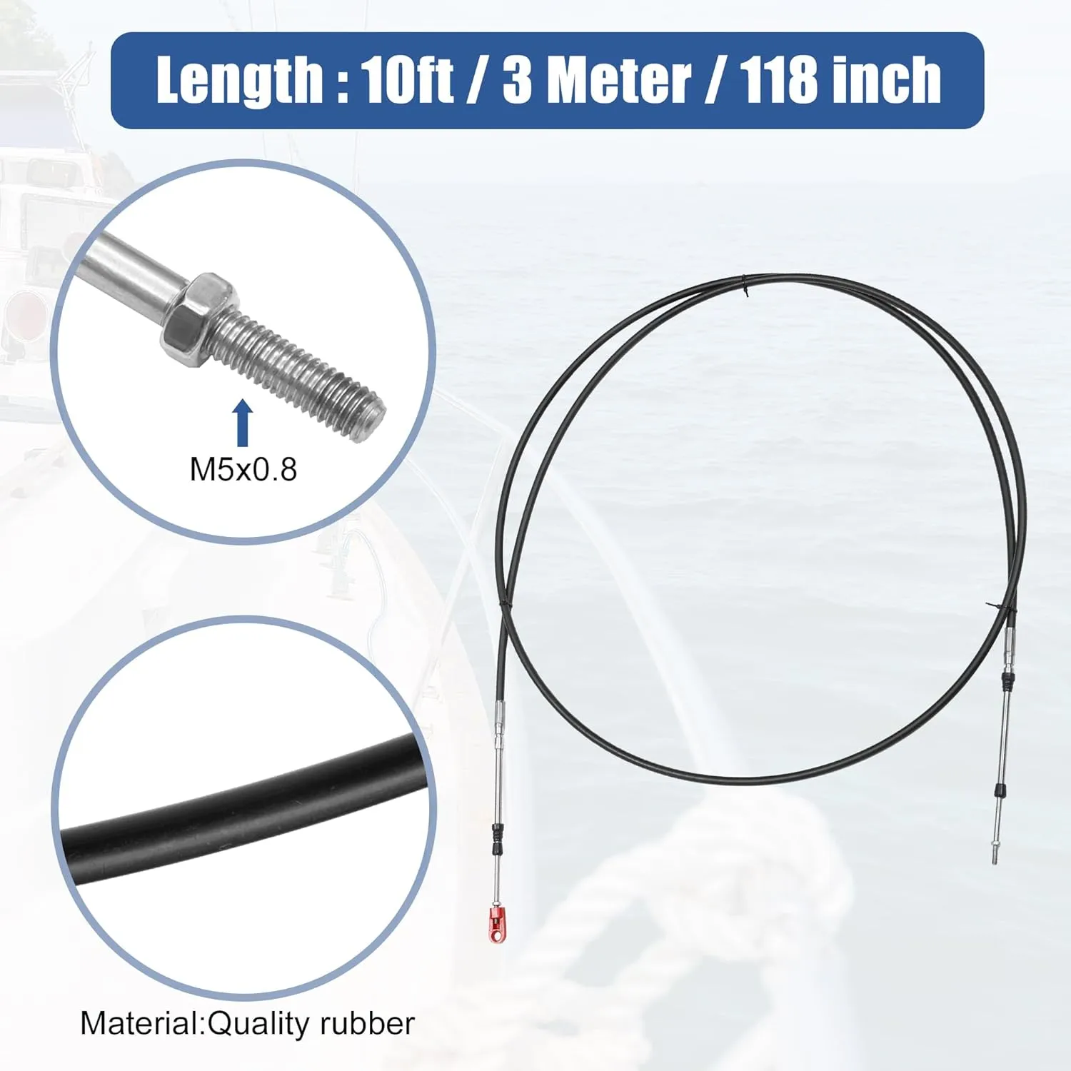 uxcell 2pcs 10ft 118 Inch Marine Type 3300/33C Throttle Shift Remote Control Box Cable W/Clevis for Yamaha Outboard Engine Boat Motor Steering System Black