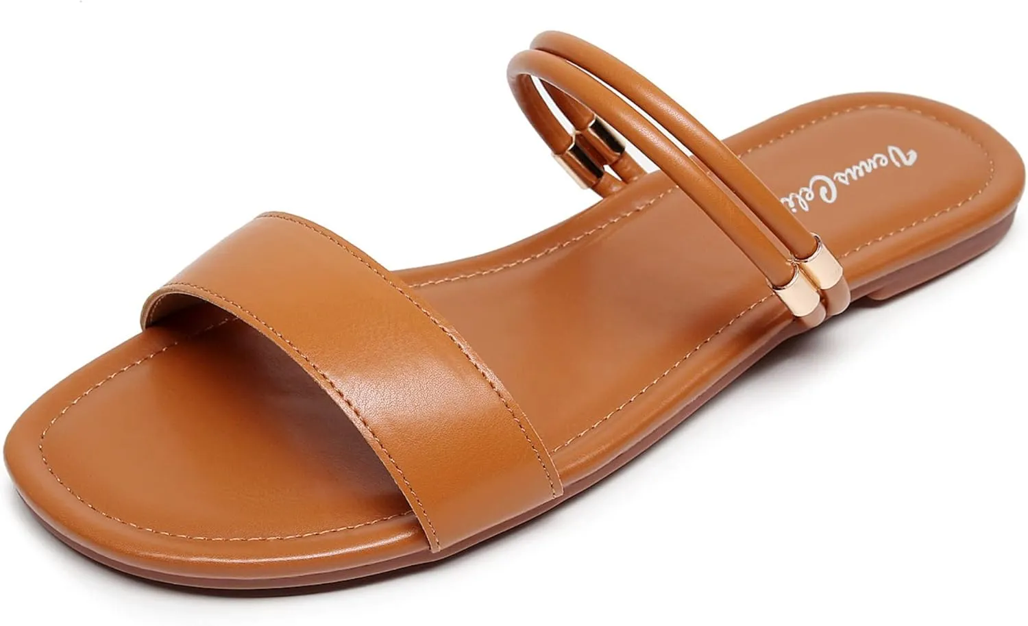 VenusCelia Women's Double Straps Wide Flat Sandal