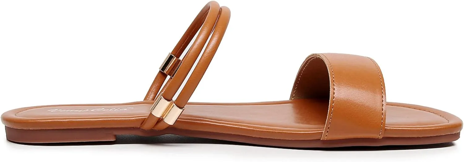 VenusCelia Women's Double Straps Wide Flat Sandal