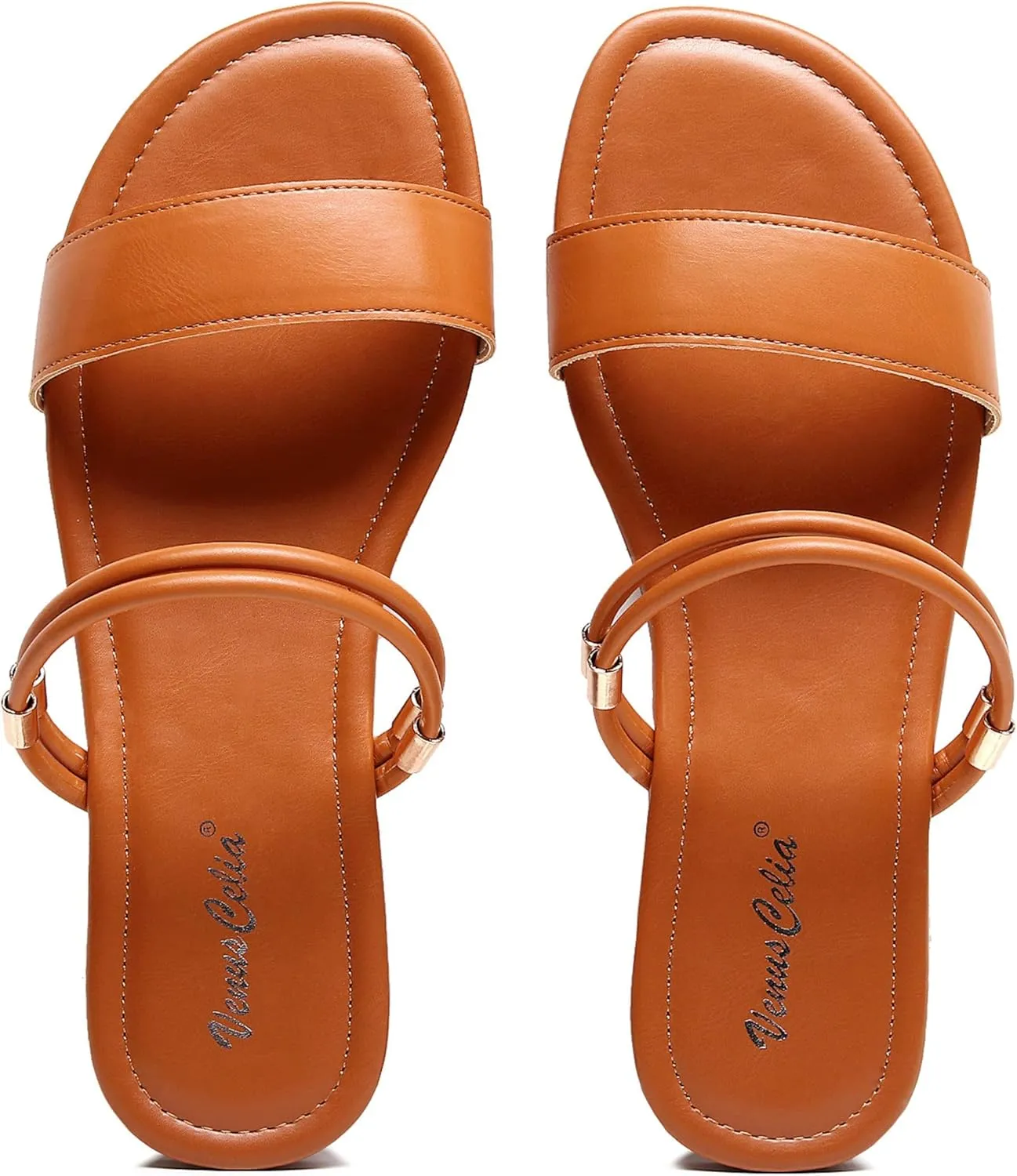 VenusCelia Women's Double Straps Wide Flat Sandal