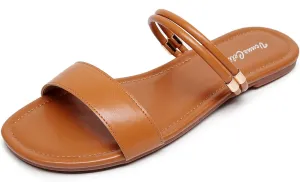 VenusCelia Women's Double Straps Wide Flat Sandal