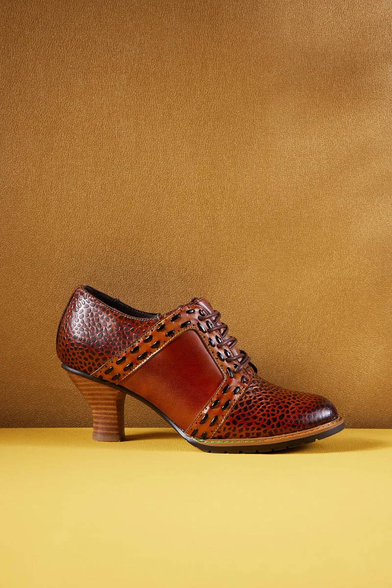 Vicconfy | Veronika Crack Patterned Leather Oxford - Brown