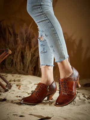 Vicconfy | Veronika Crack Patterned Leather Oxford - Brown